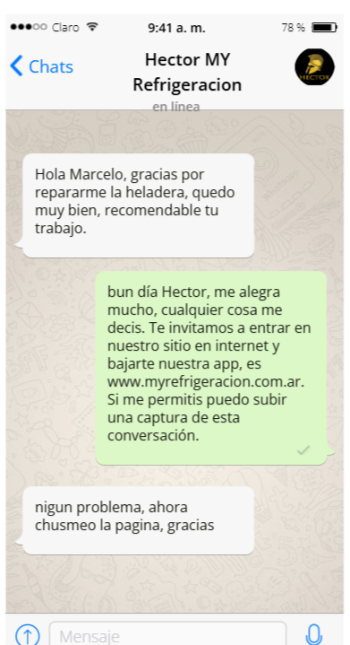 Pantalla app MY Refrigeración